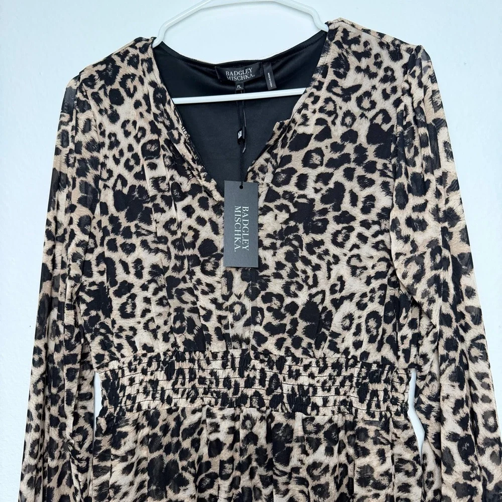 Badgley Mischka Leopard Print‎ Long Sleeve Dress size PL